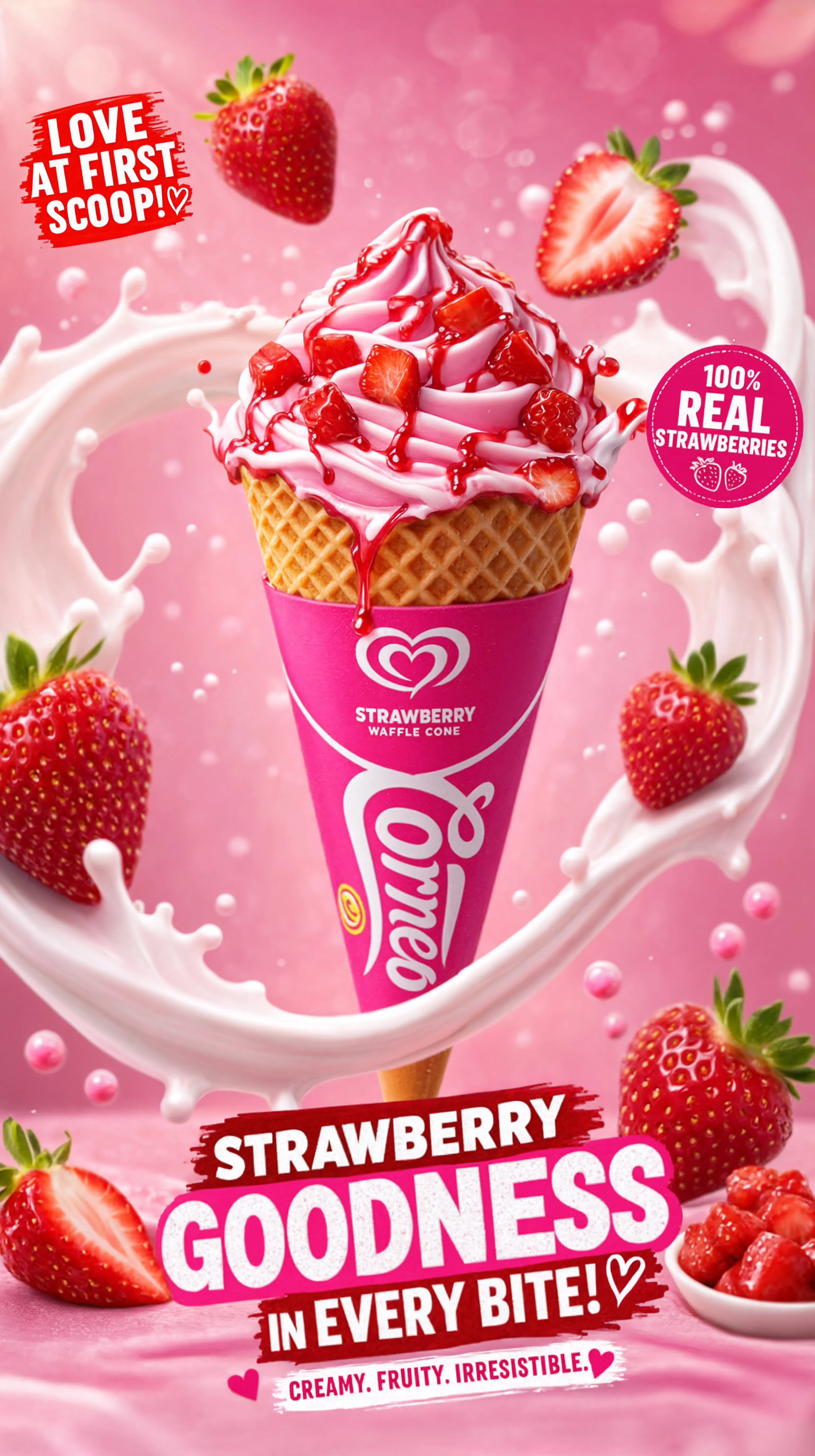 Premium Strawberry Cornetto Cones