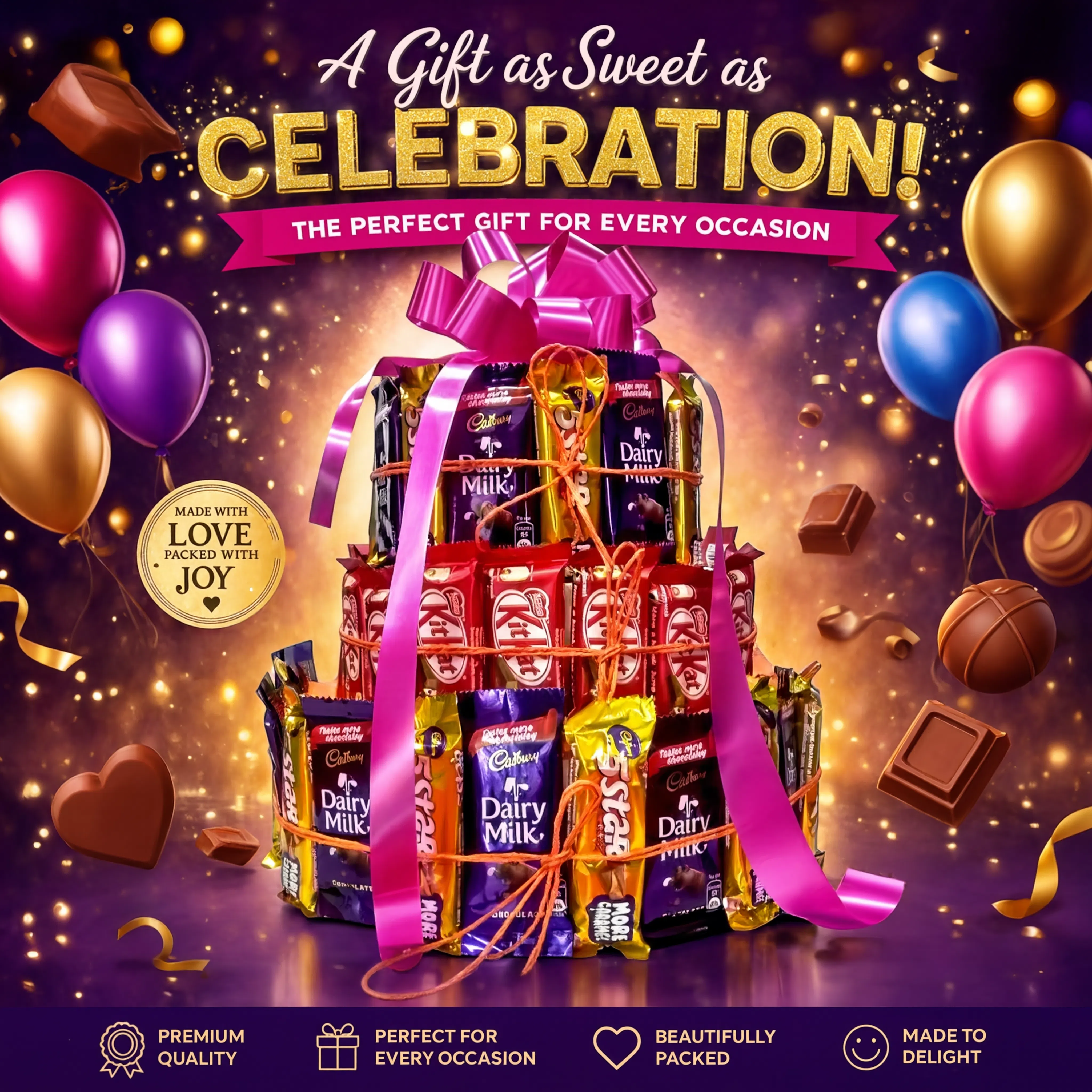 Festive Golden Chocolate Gift Tower